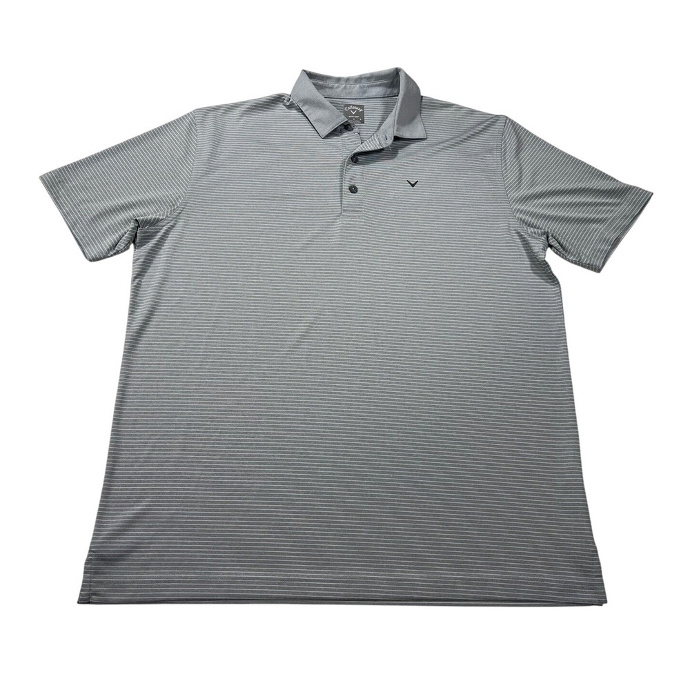 Callaway Opti-Dri Performance Golf Polo Shirt Men's Large Gray Striped SS EUC